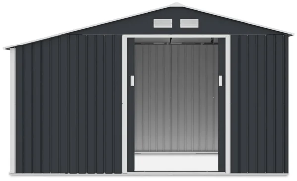 Domek metalowy ogrodowy z drewutnią Hardmaister Madison 342 × 191 cm Cold Grey
