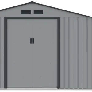Tool_house_with_woodshed_MADISON_342x191cm_Light_Grey_Hardmaister_e8d6 Domek metalowy ogrodowy z drewutnią Hardmaister Madison 342 × 191 cm Light Grey
