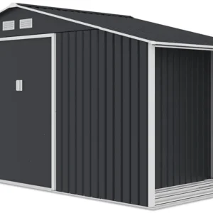Domek metalowy ogrodowy z drewutnią Hardmaister Madison 342 × 191 cm Cold Grey