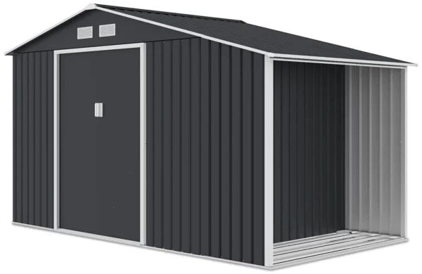 Domek metalowy ogrodowy z drewutnią Hardmaister Madison 342 × 191 cm Cold Grey