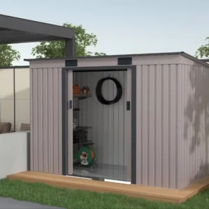Domek metalowy ogrodowy Hardmaister Oregon 261 × 121 cm Warm Grey