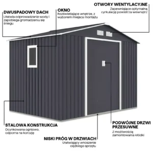 Domek metalowy ogrodowy Hardmaister Hudson 277 × 191 cm Cold Grey