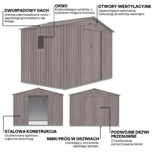details_of_house_garden_HUDSON_277x191_cm_Light_Wood_house_garden_features_e752 Domek metalowy ogrodowy Hardmaister Hudson 277 × 191 cm Light Wood