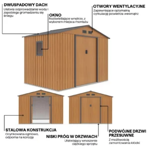 Domek metalowy ogrodowy Hardmaister Hudson 277 × 191 cm Oak Grey