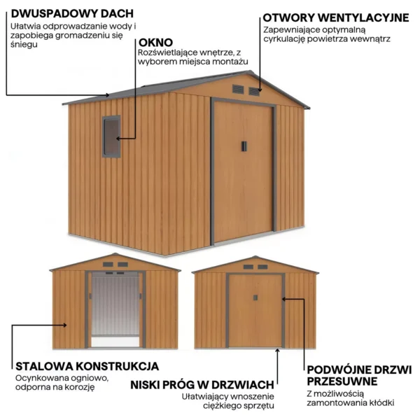 Domek metalowy ogrodowy Hardmaister Hudson 277 × 191 cm Oak Grey