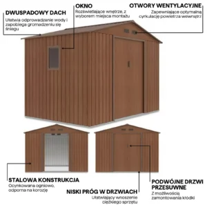Domek metalowy ogrodowy Hardmaister Hudson 277 × 191 cm Walnut