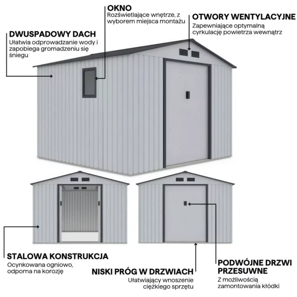 details_of_house_garden_HUDSON_277x255_cm_Light_Grey_house_garden_features_3382 Domek metalowy ogrodowy Hardmaister Hudson 277 × 255 cm Light Grey