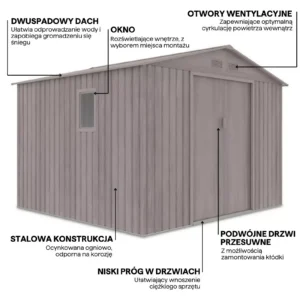 Domek metalowy ogrodowy Hardmaister Hudson 277 × 255 cm Light Wood