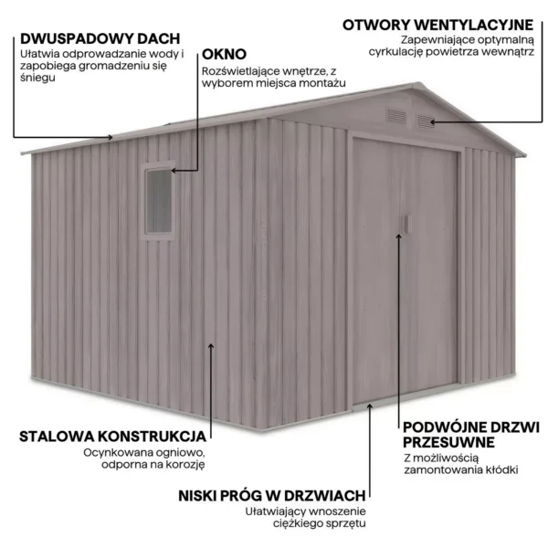 Domek metalowy ogrodowy Hardmaister Hudson 277 × 255 cm Light Wood