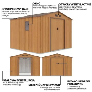 Domek metalowy ogrodowy Hardmaister Hudson 277 × 255 cm Oak Brown