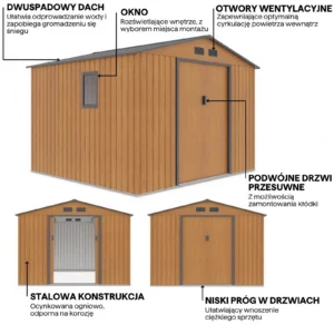 Domek metalowy ogrodowy Hardmaister Hudson 277 × 255 cm Oak Grey