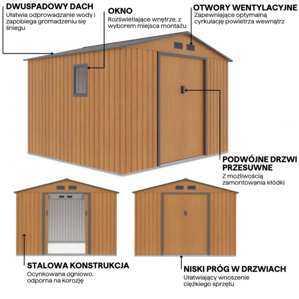 Domek metalowy ogrodowy Hardmaister Hudson 277 × 255 cm Oak Grey
