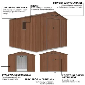 details_of_house_garden_HUDSON_277x255_cm_Walnut_house_garden_features_6d51 Domek metalowy ogrodowy Hardmaister Hudson 277 × 255 cm Walnut