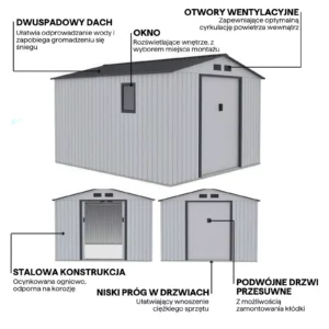details_of_house_garden_HUDSON_277x319_cm_Light_Grey_house_garden_features_8817 Domek metalowy ogrodowy Hardmaister Hudson 277 × 319 cm Light Grey