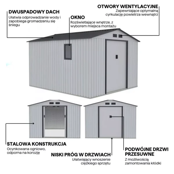 details_of_house_garden_HUDSON_277x319_cm_Light_Grey_house_garden_features_8817 Domek metalowy ogrodowy Hardmaister Hudson 277 × 319 cm Light Grey