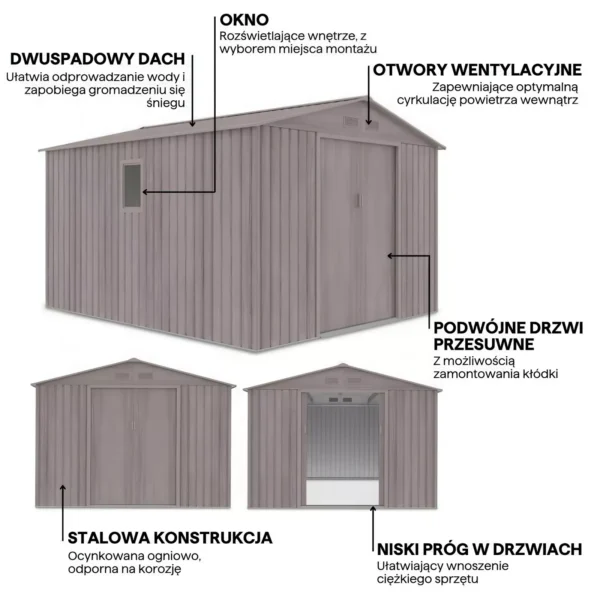 Domek metalowy ogrodowy Hardmaister Hudson 277 × 319 cm Light Wood