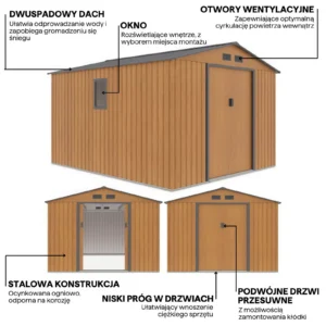 Domek metalowy ogrodowy Hardmaister Hudson 277 × 319 cm Oak Grey
