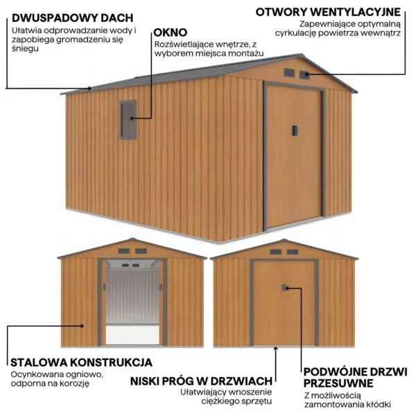 Domek metalowy ogrodowy Hardmaister Hudson 277 × 319 cm Oak Grey
