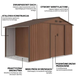 Domek metalowy ogrodowy z drewutnią Hardmaister Madison 342 × 191 cm Walnut
