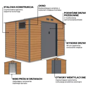 Domek metalowy ogrodowy Hardmaister Montreal 277 × 195 cm Oak Grey