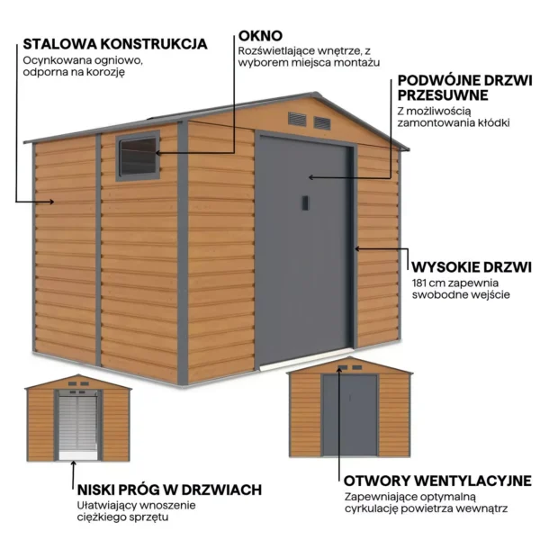 Domek metalowy ogrodowy Hardmaister Montreal 277 × 195 cm Oak Grey
