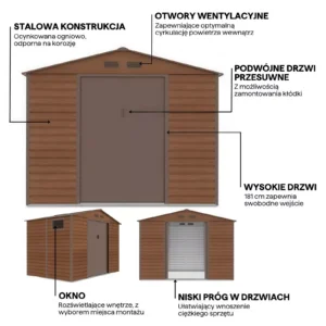 details_of_house_garden_MONTREAL_277x195_cm_Walnut_house_garden_features_0ff1 Domek metalowy ogrodowy Hardmaister Montreal 277 × 195 cm Walnut