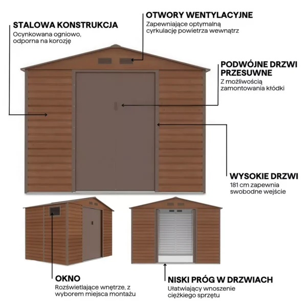 details_of_house_garden_MONTREAL_277x195_cm_Walnut_house_garden_features_0ff1 Domek metalowy ogrodowy Hardmaister Montreal 277 × 195 cm Walnut