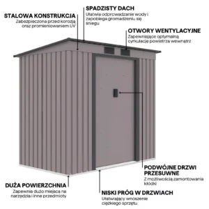 details_of_house_garden_Oregon_201x121_cm_Warm_Grey_house_garden_features_4cb2 Domek metalowy ogrodowy Hardmaister Oregon 201 × 121 cm Warm Grey