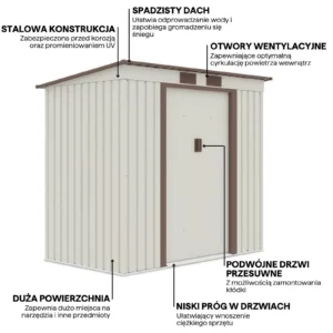 details_of_house_garden_Oregon_201x121_cm_beige_house_garden_features_6e34 Domek metalowy ogrodowy Hardmaister Oregon 201 × 121 cm Beige