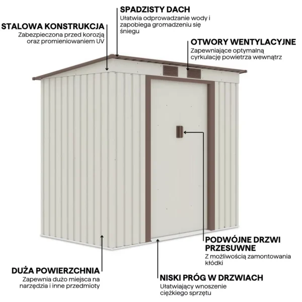details_of_house_garden_Oregon_201x121_cm_beige_house_garden_features_6e34 Domek metalowy ogrodowy Hardmaister Oregon 201 × 121 cm Beige