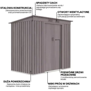 details_of_house_garden_Oregon_201x121_cm_light_wood_house_garden_features_a617 Domek metalowy ogrodowy Hardmaister Oregon 201 × 121 cm Light Wood