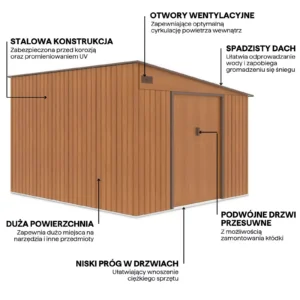 Domek metalowy ogrodowy Hardmaister Jasper 279 × 321 cm Oak Brown
