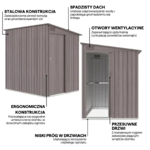 Domek metalowy ogrodowy Hardmaister Jasper 150 × 194 cm Light Wood