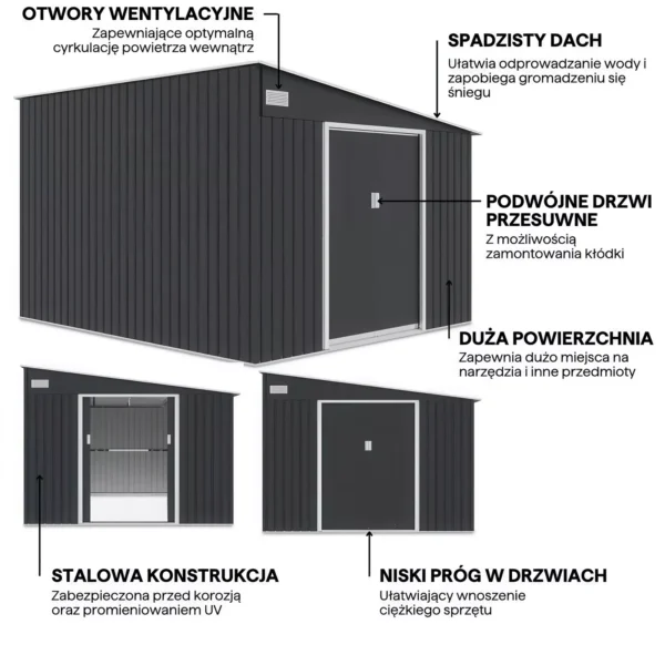 details_of_tool_shed_JASPER_279x321_cm_cold_grey_8a1b Domek metalowy ogrodowy Hardmaister Jasper 279 × 321 cm Cold Grey