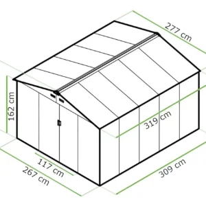 dimensions_of_house_garden_Hudson_277x319_cm_Hardmaister_3013 Domek metalowy ogrodowy Hardmaister Hudson 277 × 319 cm Light Grey