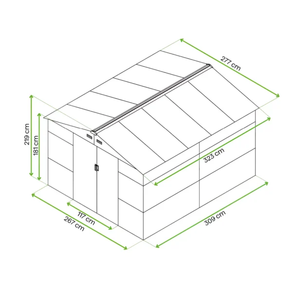 dimensions_of_house_garden_MONTREAL_277x323_cm_Hardmaister_4f16 Domek metalowy ogrodowy Hardmaister Montreal 277 × 323 cm Oak Brown