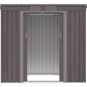 domek-narzedziowy-oregon-201x1210-light-wood-przod-otwarte-drzwi Domek metalowy ogrodowy Hardmaister Oregon 201 × 121 cm Light Wood