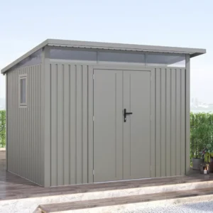 domek_narzedziowy_portland_na_tle_zieleni_5346 Domek metalowy ogrodowy Hardmaister Portland 289 × 253 cm Grey Aluminium