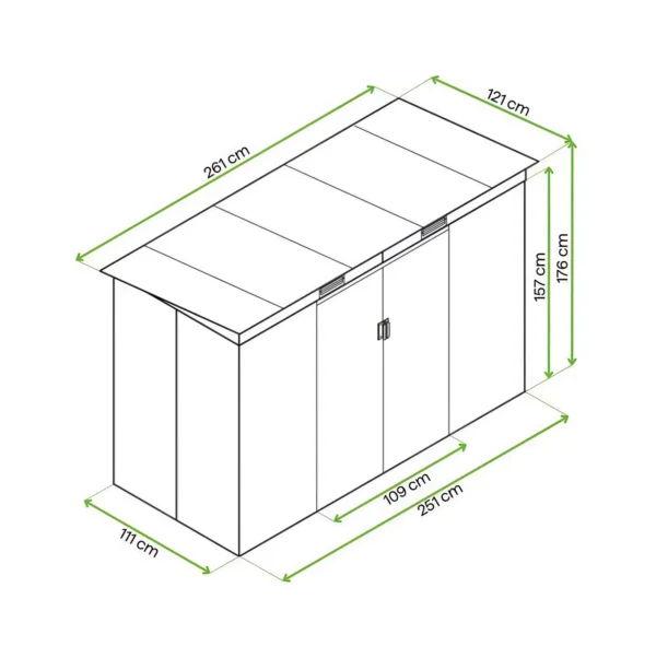 drawing_with_dimensions_of_the_oregon_garden_house_261x121cm_from_hardmaister_6a7d Domek metalowy ogrodowy Hardmaister Oregon 261 × 121 cm Walnut