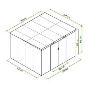 drawing_with_dimensions_of_the_oregon_garden_house_261x241cm_from_hardmaister_f0f5 Domek metalowy ogrodowy Hardmaister Oregon 261 × 241 cm Beige