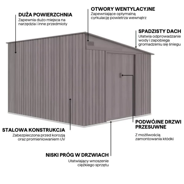 Domek metalowy ogrodowy Hardmaister Jasper 279 × 321 cm Light Wood