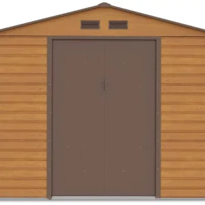 front_view_of_garden_house_tool_house_Montreal_Oak_Brown_Hardmaister_d825 Domek metalowy ogrodowy Hardmaister Montreal 277 × 323 cm Oak Brown