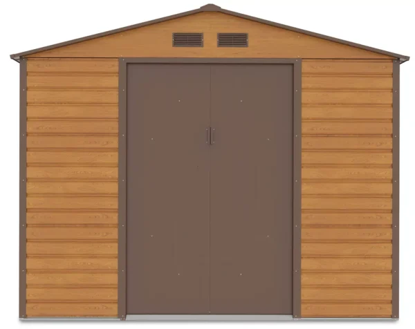 front_view_of_garden_house_tool_house_Montreal_Oak_Brown_Hardmaister_d825 Domek metalowy ogrodowy Hardmaister Montreal 277 × 323 cm Oak Brown