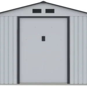 front_view_of_house_garden_Hudson_277x255_cm_with_closed_doors_and_ventilations_d13b Domek metalowy ogrodowy Hardmaister Hudson 277 × 255 cm Light Grey