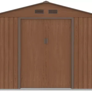 front_view_of_house_garden_Hudson_Walnut_with_closed_doors_and_ventilations_66e8 Domek metalowy ogrodowy Hardmaister Hudson 277 × 319 cm Walnut