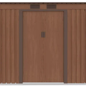 front_view_of_house_garden_Oregon_201x121_cm_Walnut_with_closed_doors_and_venti_89cb Domek metalowy ogrodowy Hardmaister Oregon 201 × 121 cm Walnut
