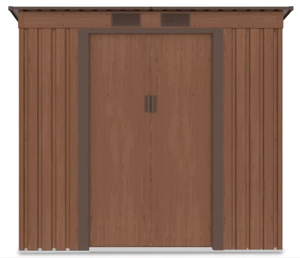 front_view_of_house_garden_Oregon_201x121_cm_Walnut_with_closed_doors_and_venti_89cb Domek metalowy ogrodowy Hardmaister Oregon 201 × 121 cm Walnut