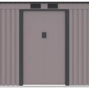 front_view_of_house_garden_Oregon_201x121_cm_Warm_Grey_with_closed_doors_and_ve_925e Domek metalowy ogrodowy Hardmaister Oregon 201 × 121 cm Warm Grey