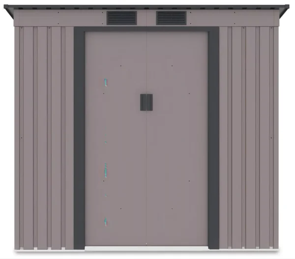 front_view_of_house_garden_Oregon_201x121_cm_Warm_Grey_with_closed_doors_and_ve_925e Domek metalowy ogrodowy Hardmaister Oregon 201 × 121 cm Warm Grey