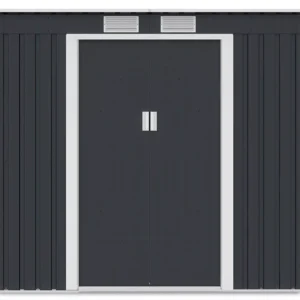 front_view_of_house_garden_Oregon_201x121_cm_cold_grey_with_closed_doors_and_ve_6b37 Domek metalowy ogrodowy Hardmaister Oregon 201 × 121 cm Cold Grey